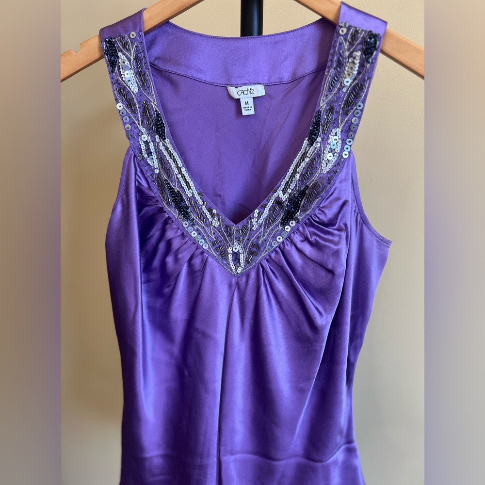 Cache Top Vintage Silk Jazz Age Blouse Sleeveless Sequined Amethyst Size M - Picture 8 of 16